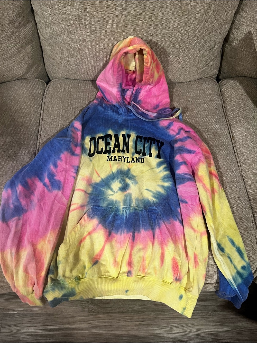 Ocean City Maryland Tie-Dye Hoodie - Pink Blue Yellow